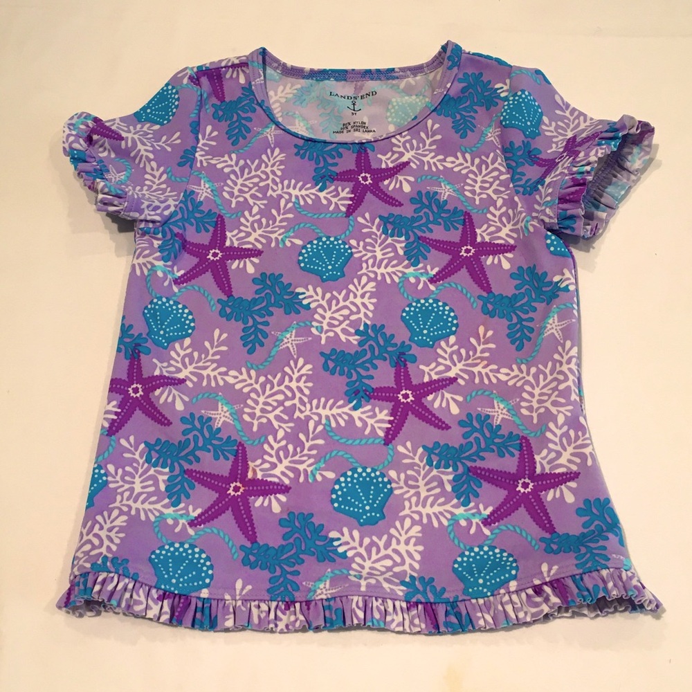 Lands’ End Rash Guard Shortsleeves Ruffles